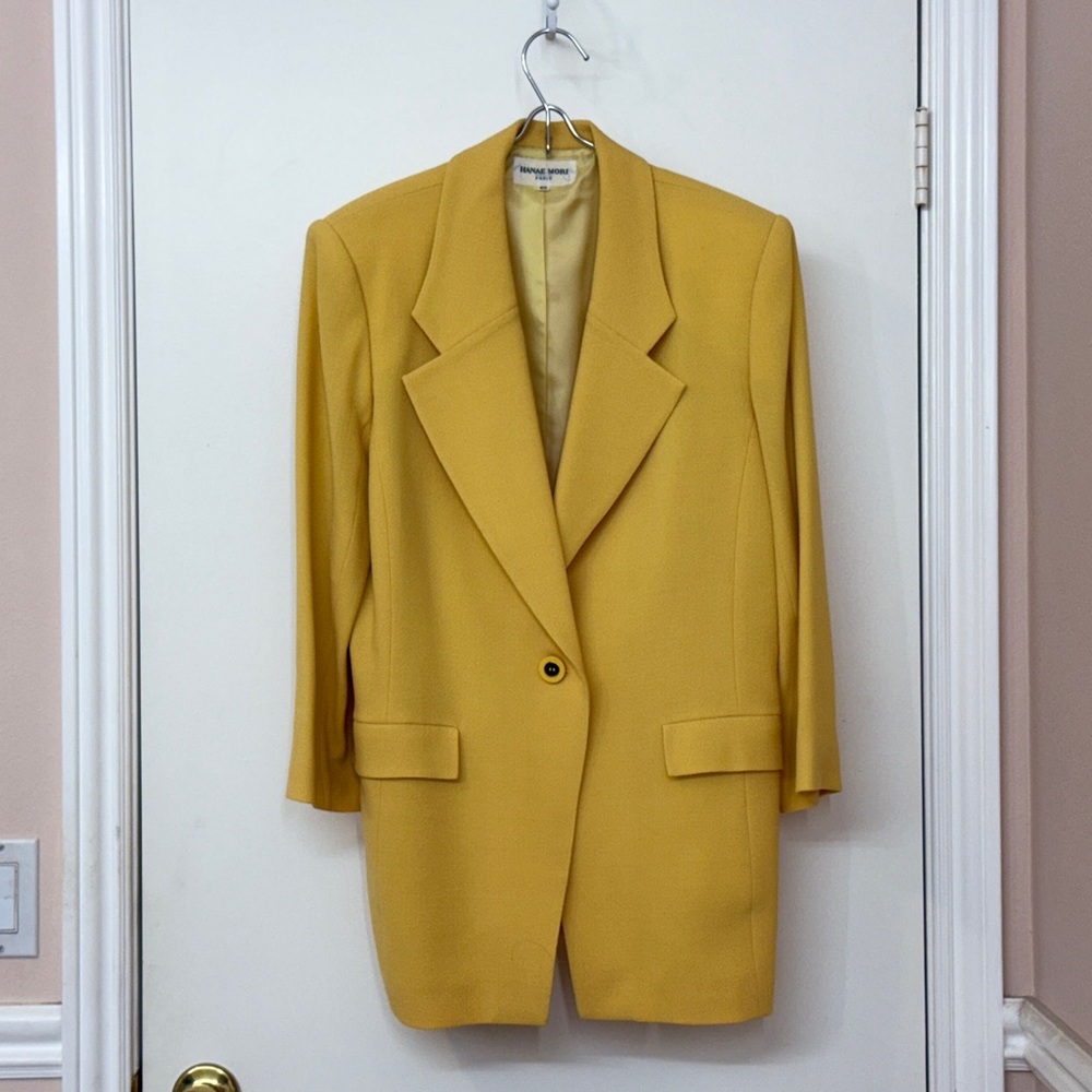 Rare HANAE MORI-PARIS Women Blazer Jacket, Lined, Yellow, 100% Wool, US Size 4-6